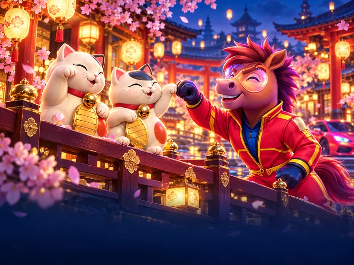 แมว Lucky Neko กับ Fortune Horse ในเทศกาลโคมไฟยามค่ำ