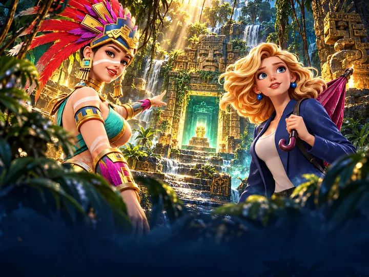 ตัวละคร Treasures of Aztec กับ Tornado Rampage สำรวจวิหารกลางป่า